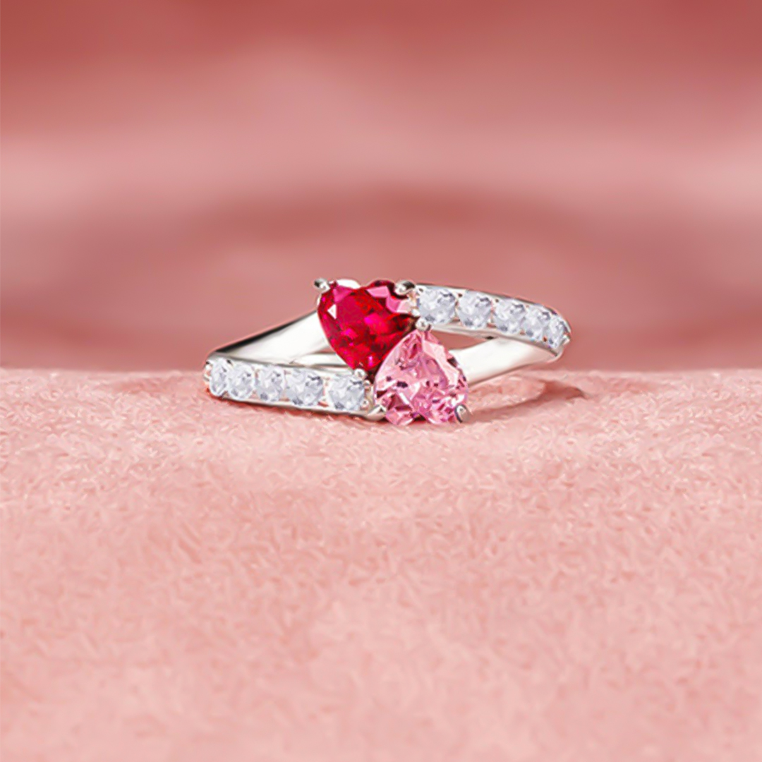 Mother And Daughter Forever Linked Together Heart Birthstones Custom Ring