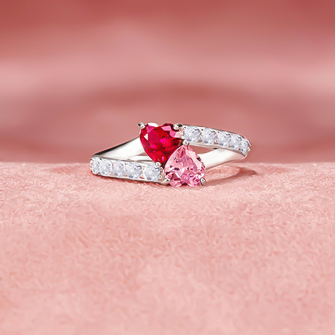 Mother And Daughter Forever Linked Together Heart Birthstones Custom Ring