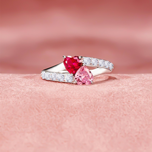Mother And Daughter Forever Linked Together Heart Birthstones Custom Ring
