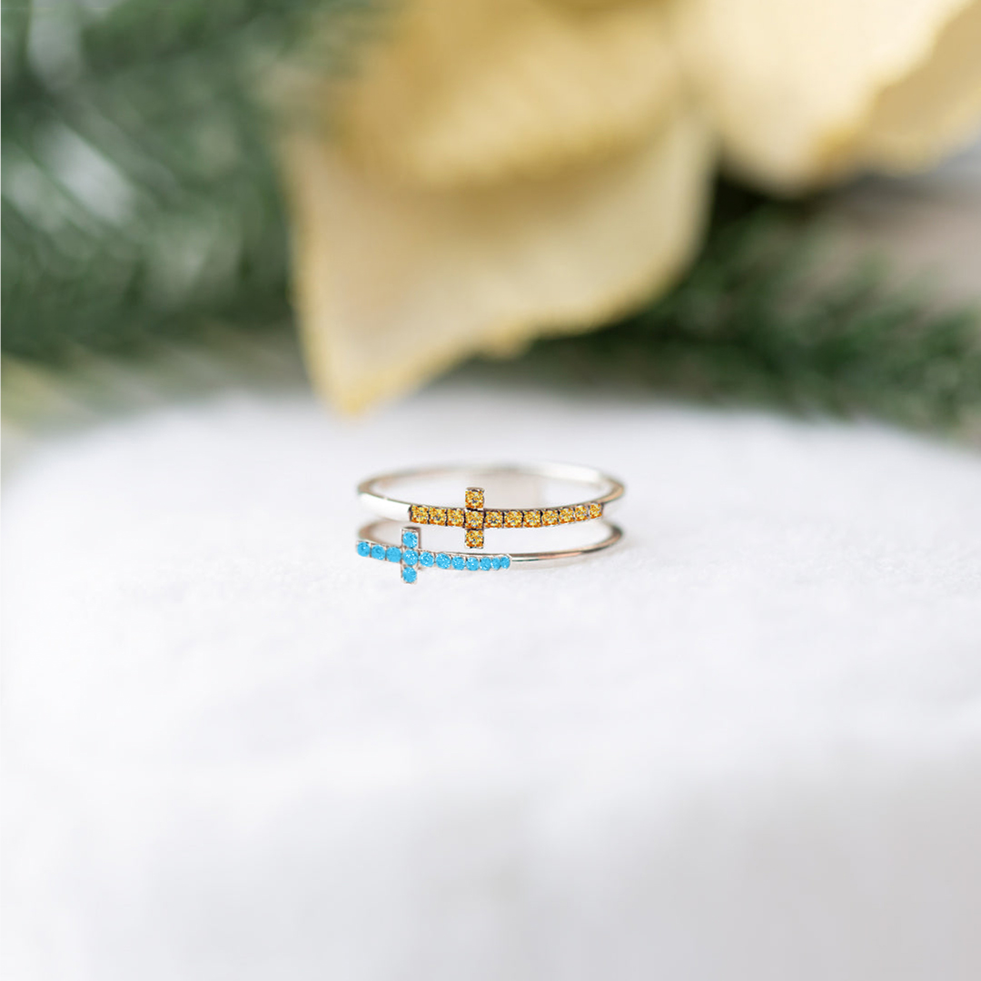 To My Daughter Pray Through It Double Cross Birthstone Custom Ring