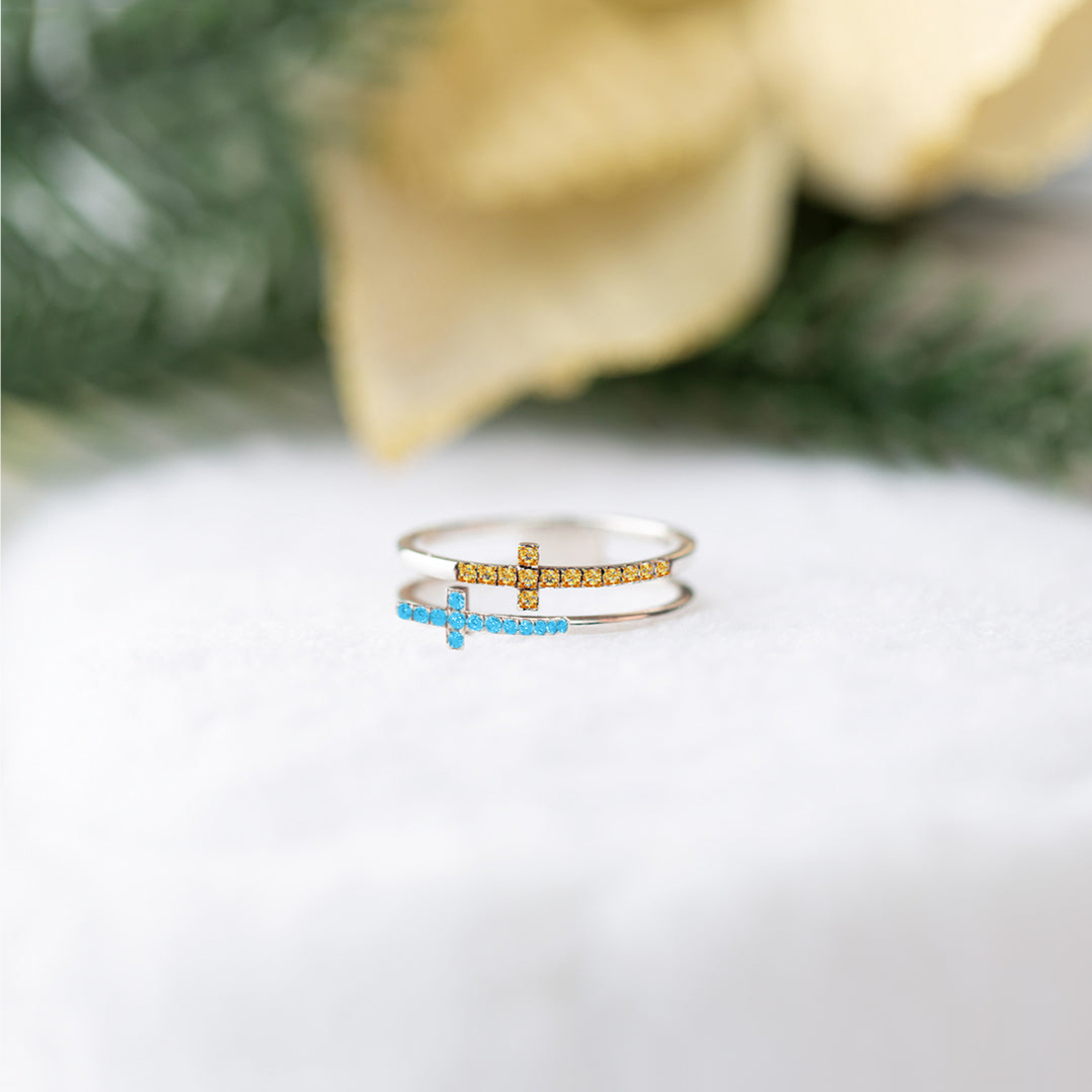 To My Daughter Pray Through It Double Cross Birthstone Custom Ring