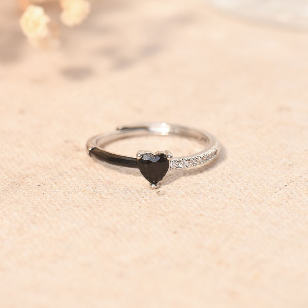 For Self - I’m Choosing Me And My Peace Black Ceramic Heart-shaped Open Ring