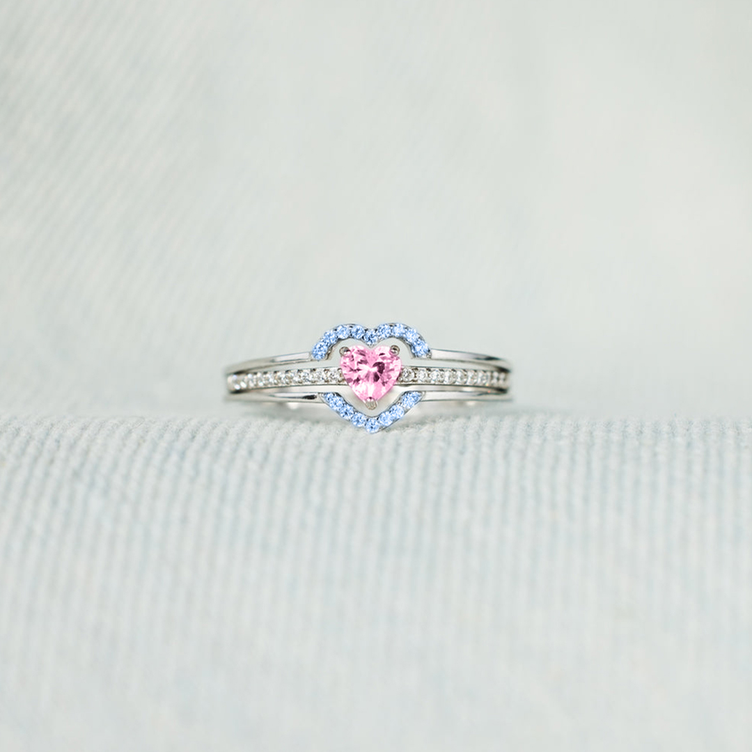 Mama of An Angel Pink & Blue Heart Stacked Ring