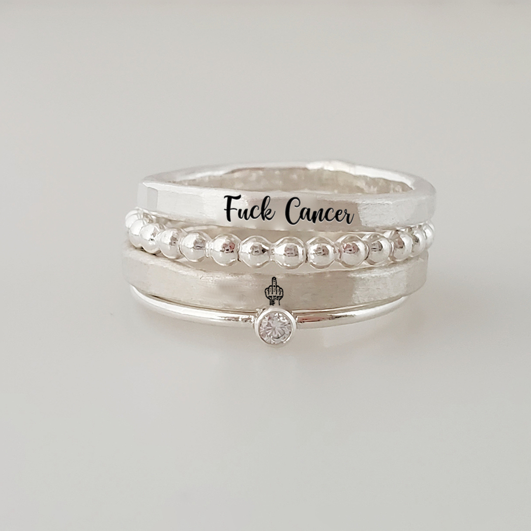 S925 Fuck Cancer Stacked Ring - 4 Rings Set