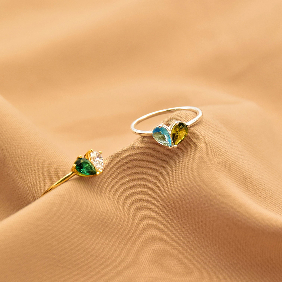 Mother & Daughter Forever Linked Together Customized Birthstones Heart Ring