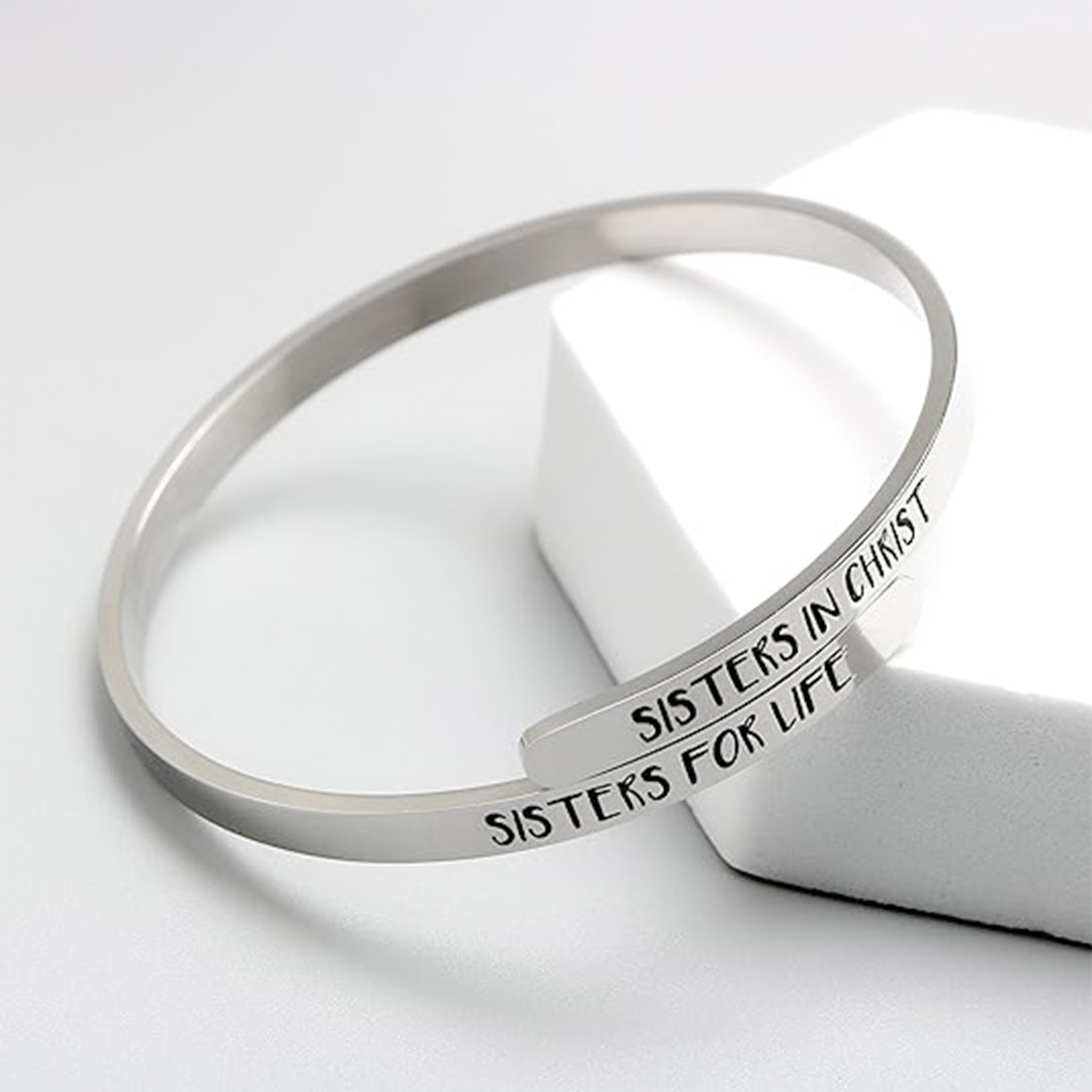 For Sister - Sisters In Christ Sisters For Life Engraved Cuff Bracelet