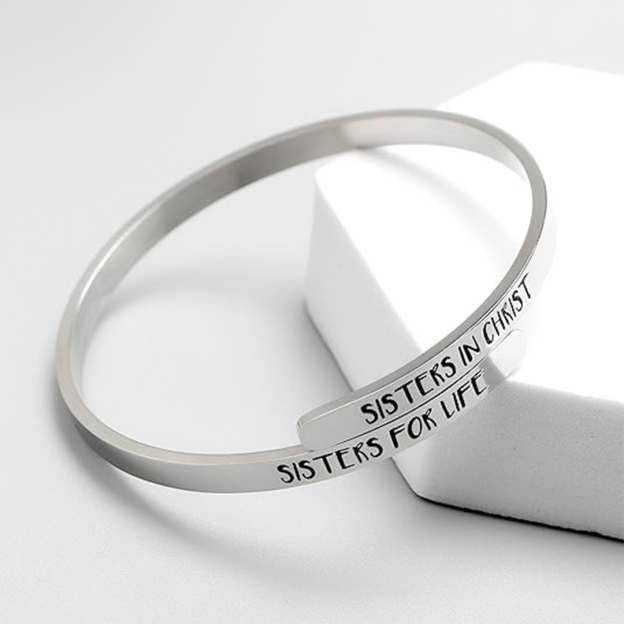 For Sister - Sisters In Christ Sisters For Life Engraved Cuff Bracelet