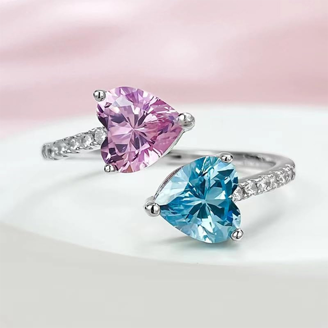 Mama of an Angel Pink & Blue Diamond Open Ring