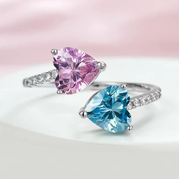 Mama of an Angel Pink & Blue Diamond Open Ring