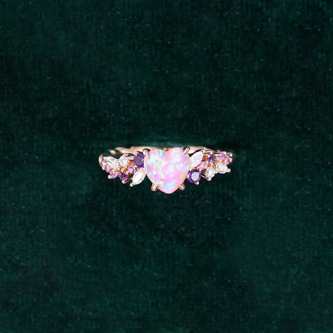 Self Love-Heart Shaped Pink Opal Cluster Promise Ring