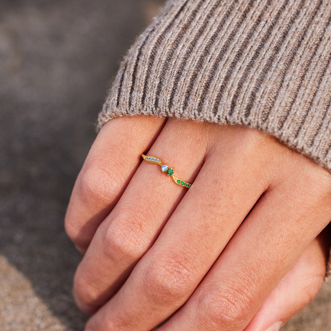 Mother & Daughter forever linked together Personalized Double Stone Wavy Ring