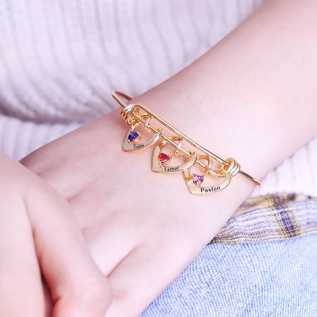 For Mom- Name And Birthstone Custom bangle