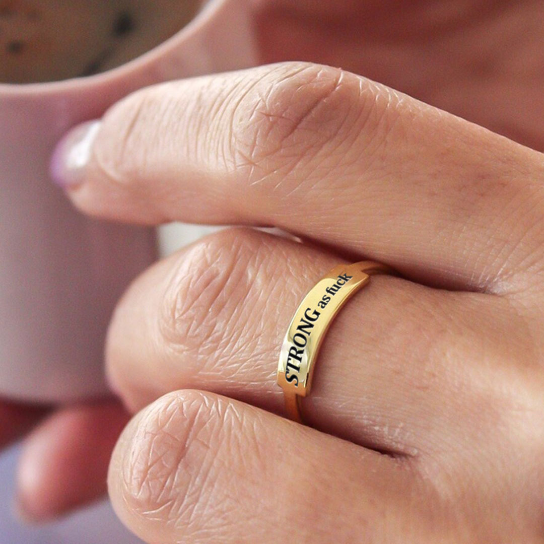 I am strong as fuck Dainty Bar Ring 