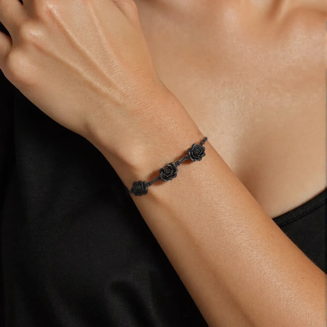 Black rose stands for survival Open Bracelet