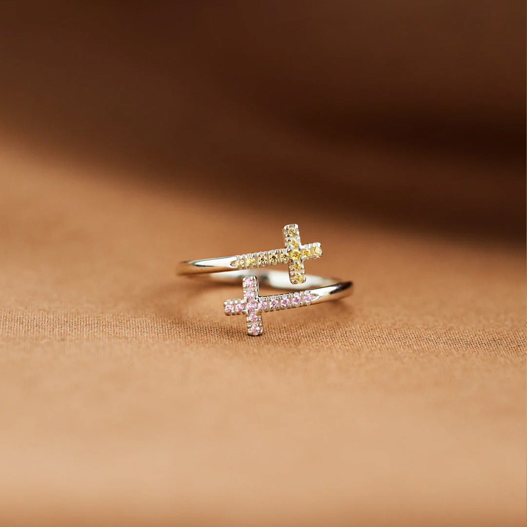 For Love - Double Cross Custom Birthstones Ring