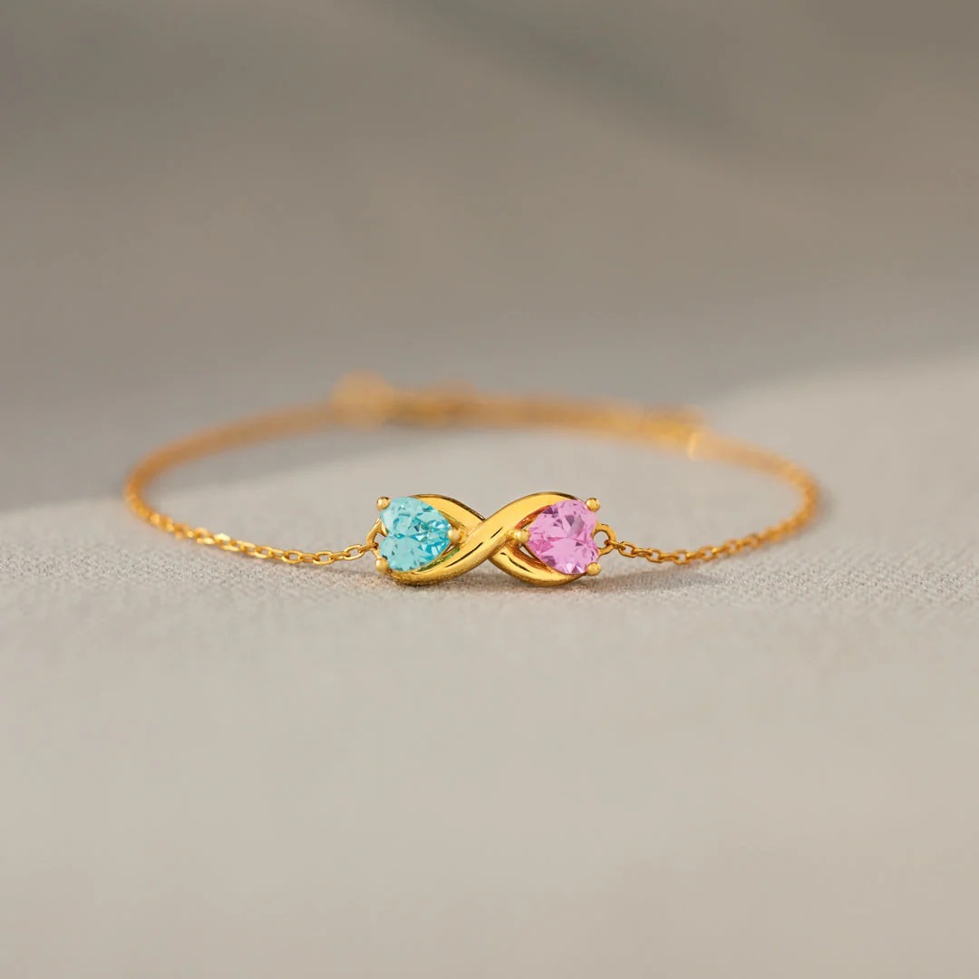 For Mother & Daughter -Double Customized Heart Birthstones Infinity Bracelet