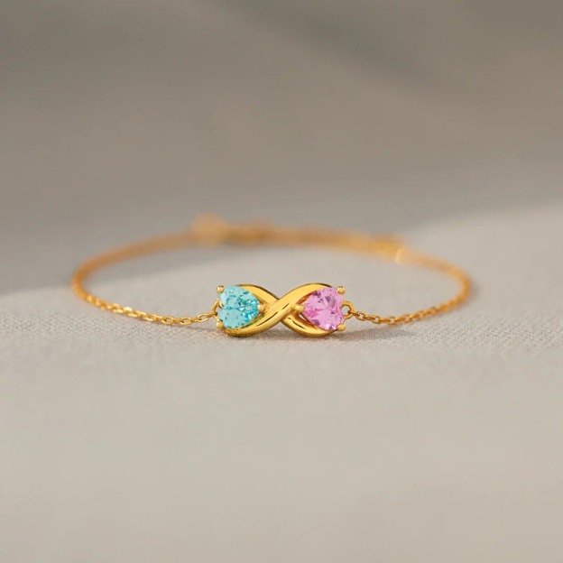 For Mother & Daughter -Double Customized Heart Birthstones Infinity Bracelet