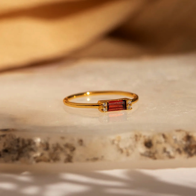 For Self-Self Love Garnet Baguette Ring