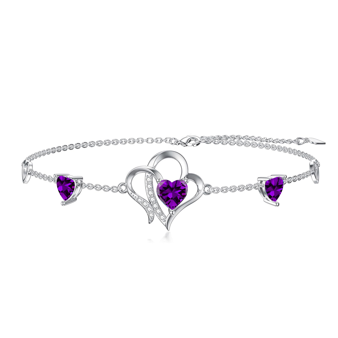 For Daughter-in-Law - S925 Birthstone Double Heart Bracelet
