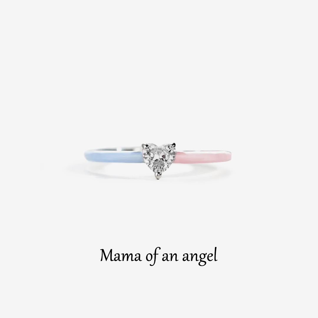 For Memorial - Mama Of An Angel White Pink & Blue Ring