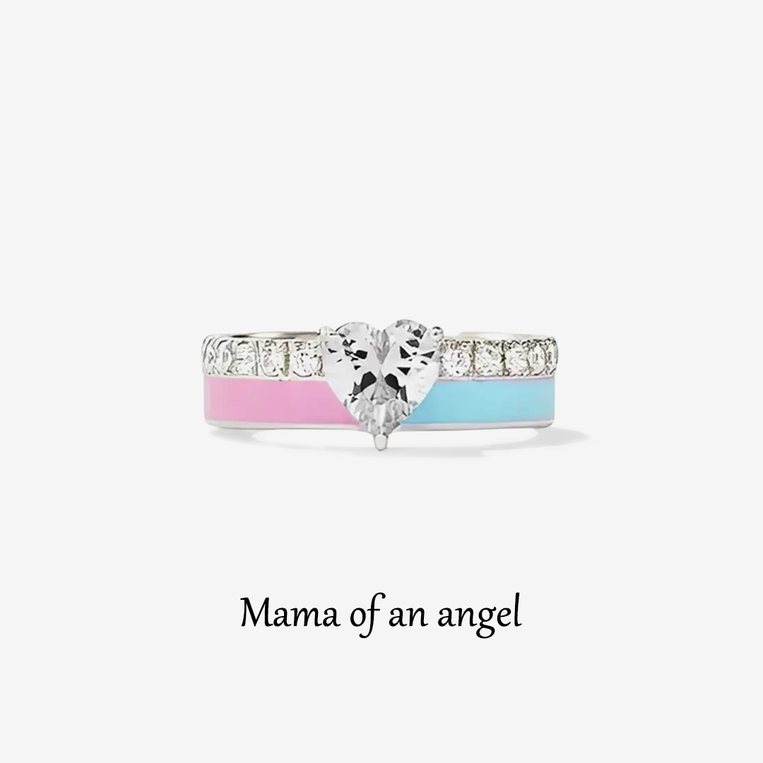 S925 Mama of an Angel Pink & Blue Enamel Heart Ring