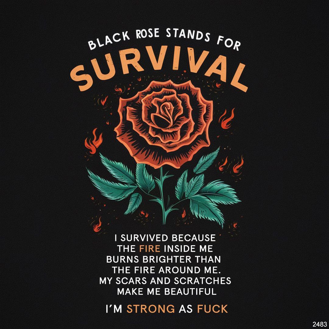 Strong As Fuck Black Rose & Leaf Open Ring