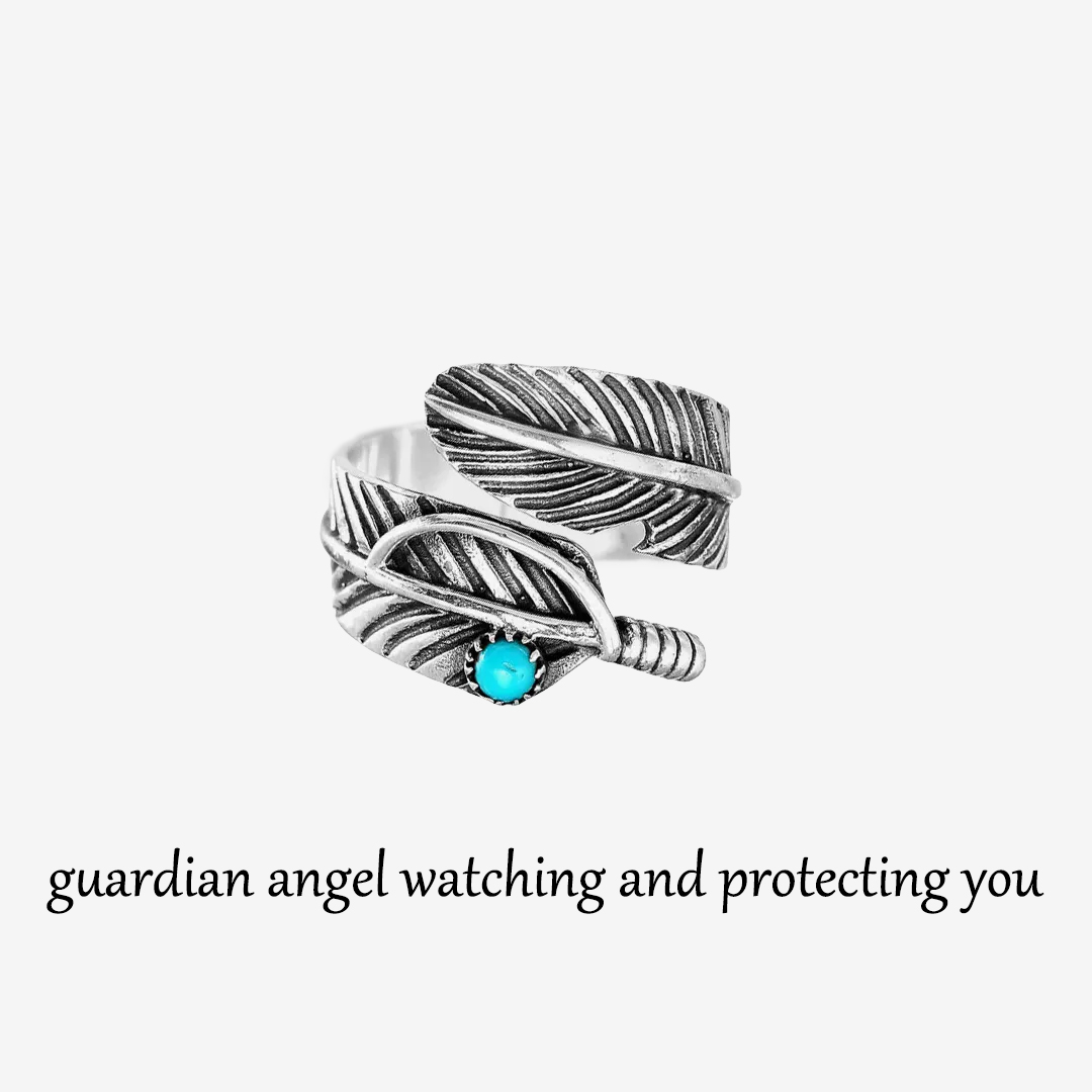 For Memorial - S925 Guardian Angel Turquoise Feather Ring