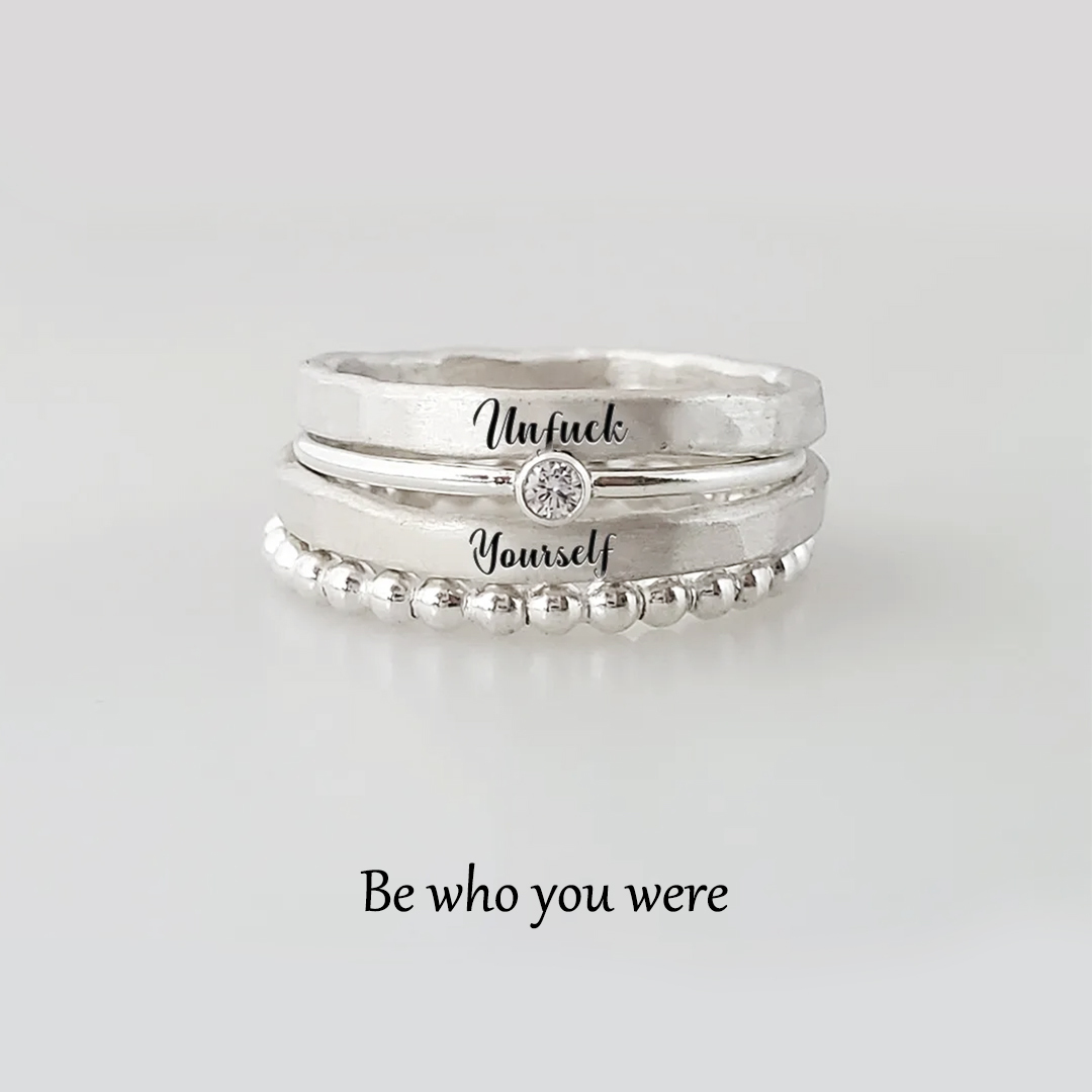 S925 Unf❤️ck Yourself Stacked Ring - 4 Rings Set