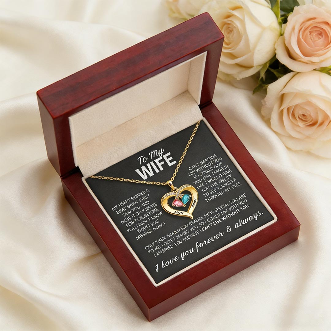 For Wife - My Heart Only Beats For You Customized Double Birthstones & Names Necklace