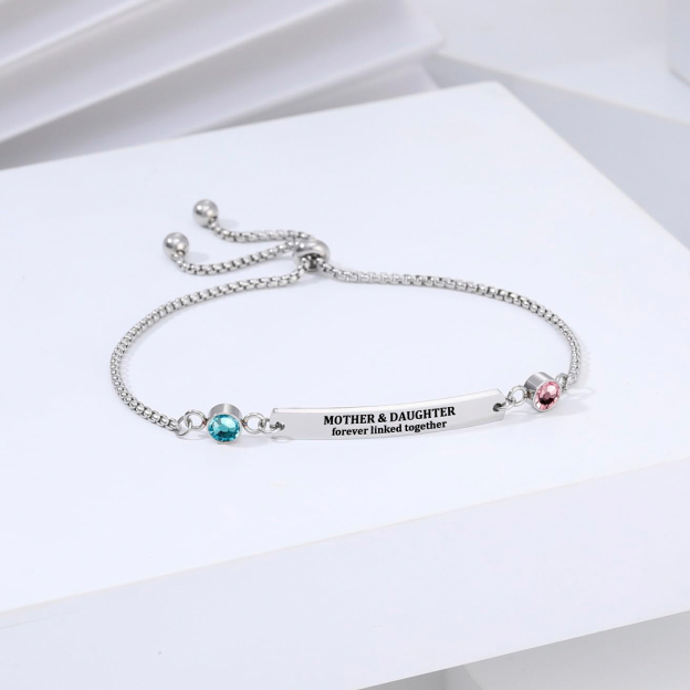 Mother & Daughter Forever Linked Together Custom Birthstones Bracelet