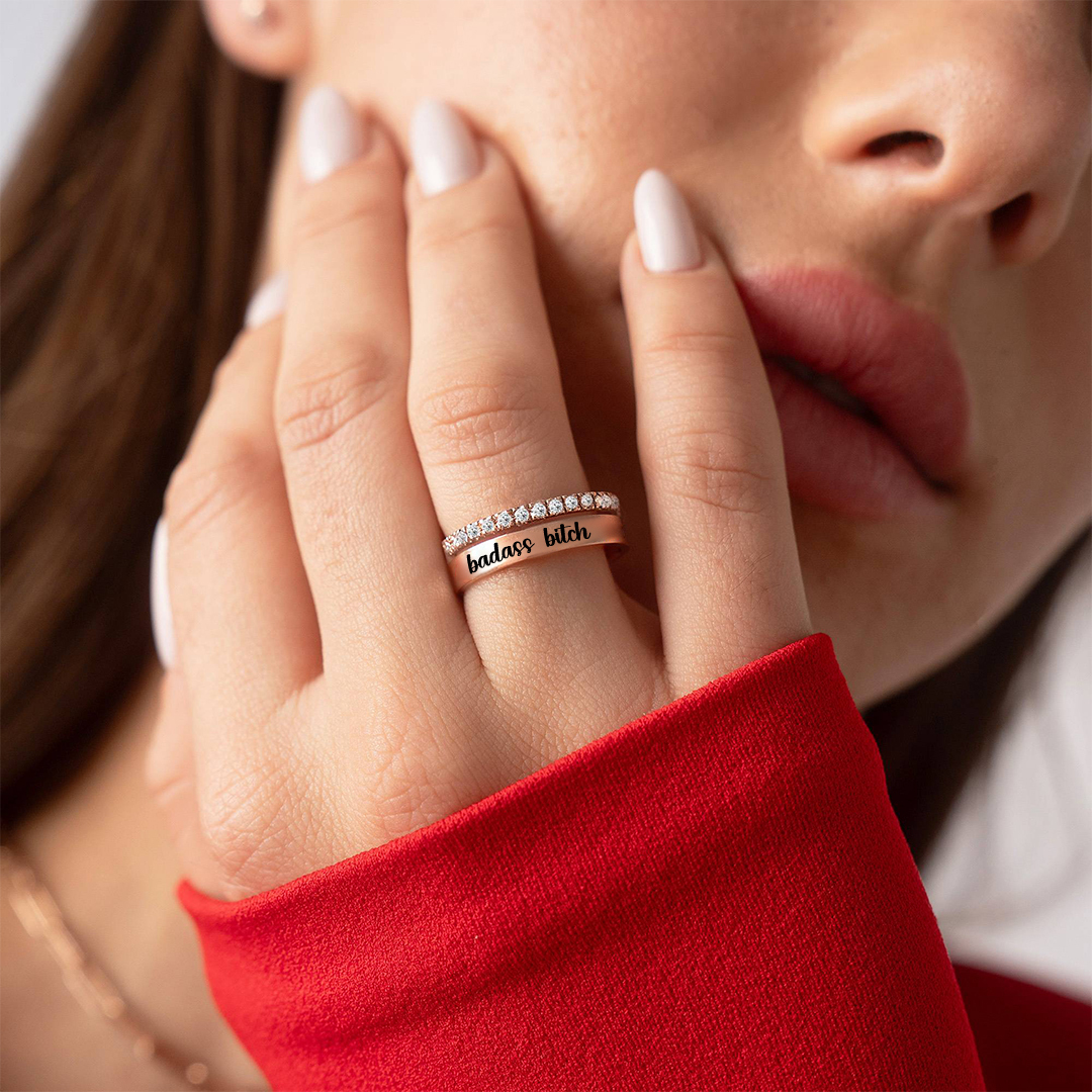 Badass Bitch Dainty Diamond Double Band Ring