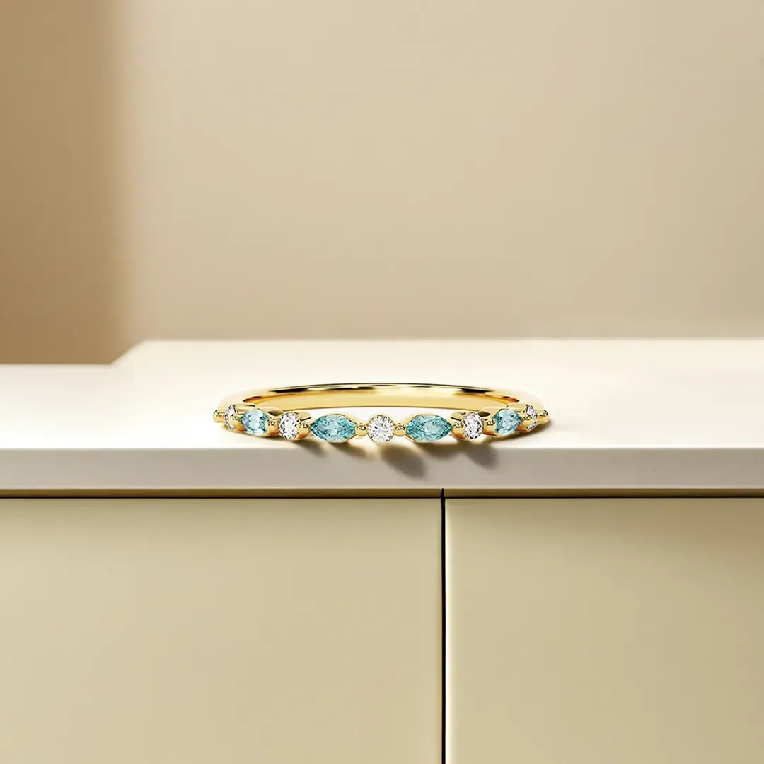 For Self-It's OK To Not Be OK Cyan Diamond Thin Ring