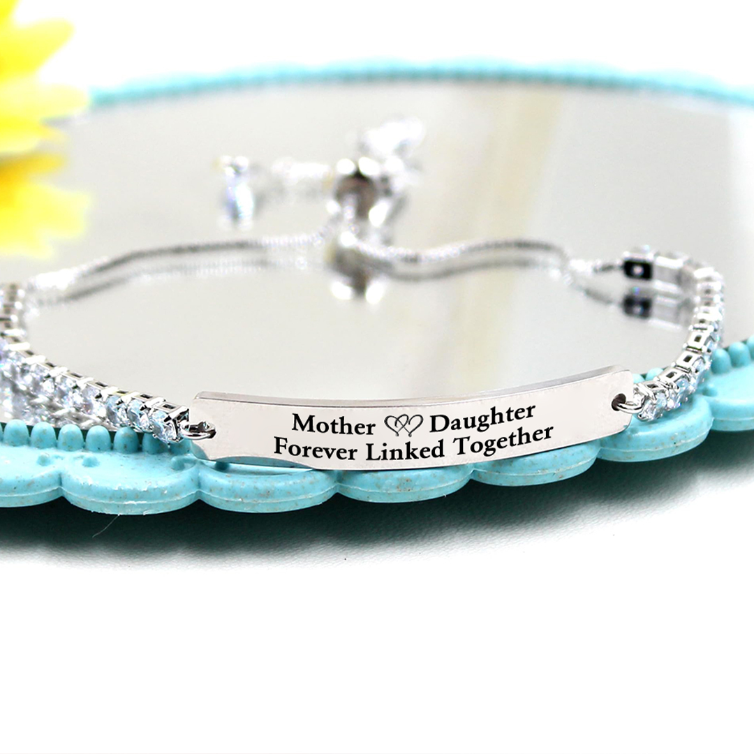 Mother and Daughter Forever Linked Together Long Strip Tennis Bracelet