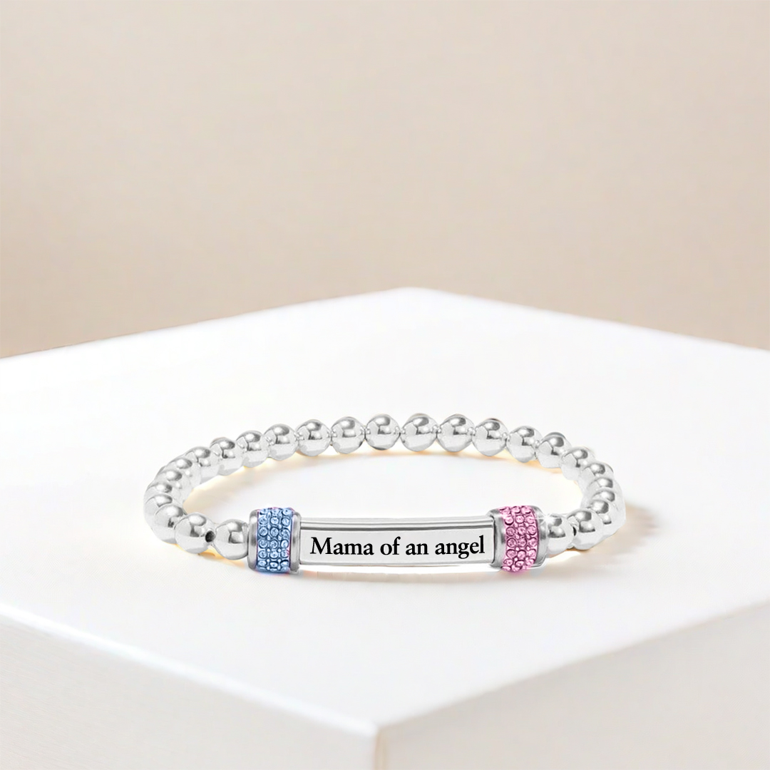 Mama of an Angel Pink & Blue Diamond Bead Bracelet