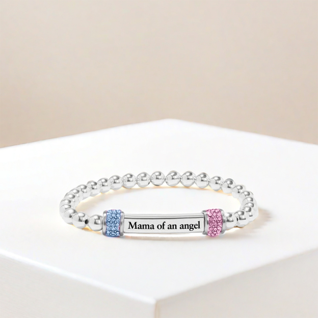 Mama of an Angel Pink & Blue Diamond Bead Bracelet