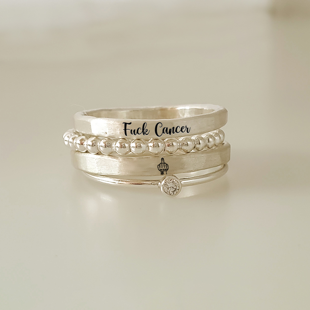 S925 Fuck Cancer Stacked Ring - 4 Rings Set