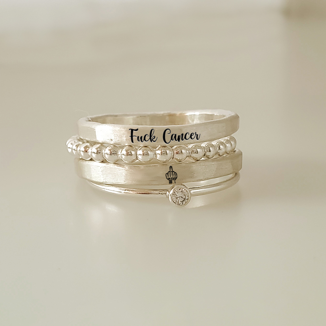 S925 Fuck Cancer Stacked Ring - 4 Rings Set