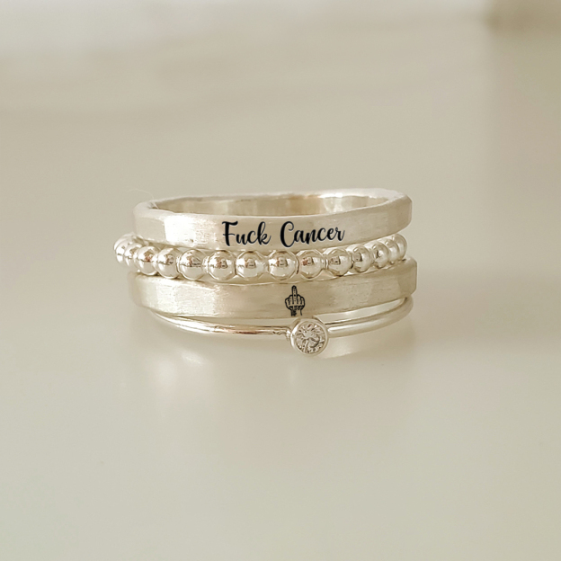 S925 Fuck Cancer Stacked Ring - 4 Rings Set