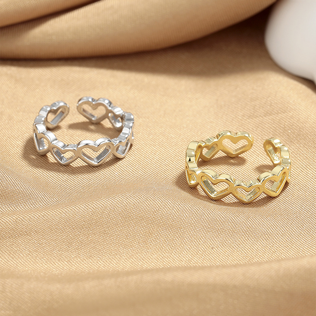 Mother & Daughter Big and Small Heart Interlocking Open Ring