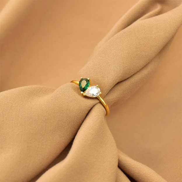 Mother & Daughter Customized Birthstones Heart Ring