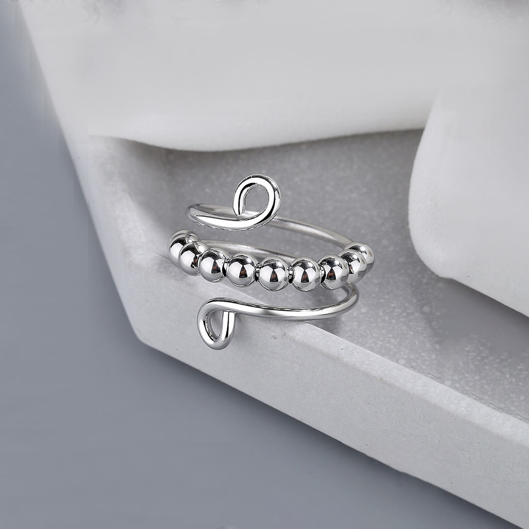 S925 Just Breathe Circle Beads Fidget Ring