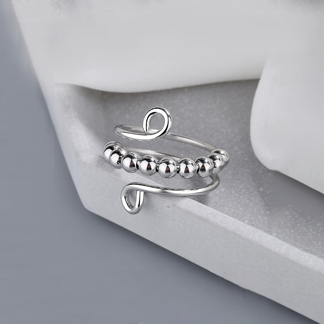 S925 Just Breathe Circle Beads Fidget Ring