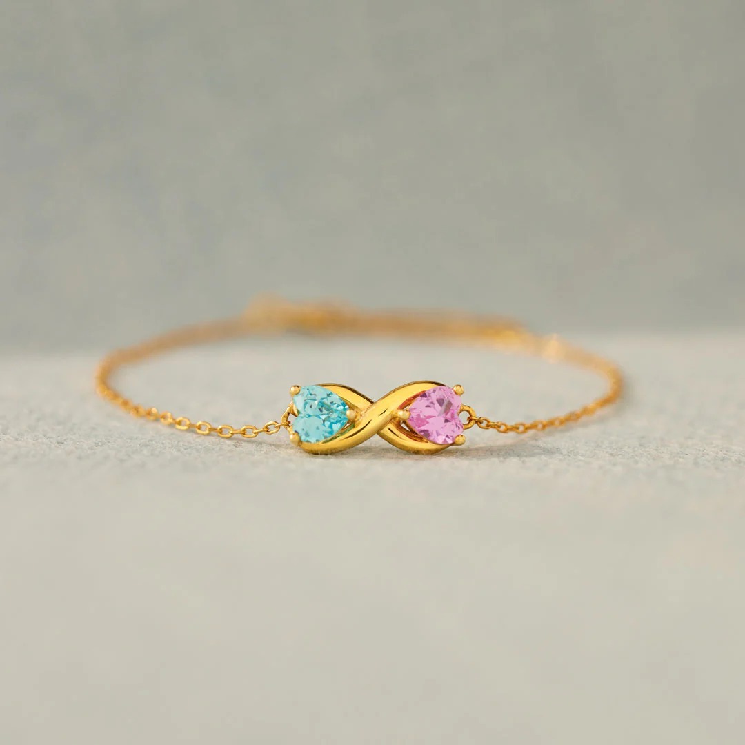 For Mother & Daughter -Double Customized Heart Birthstones Infinity Bracelet