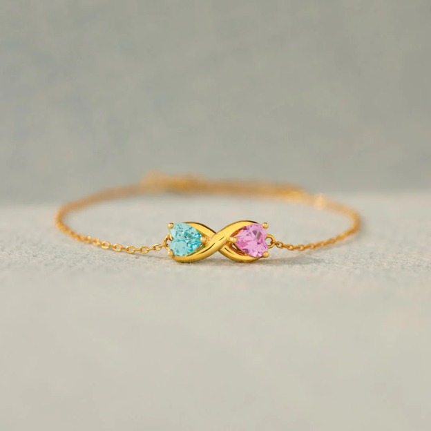 For Mother & Daughter -Double Customized Heart Birthstones Infinity Bracelet