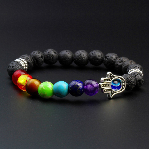Volcanic Lava Bead Evil Eye 7 Chakra Balancing Bracelet