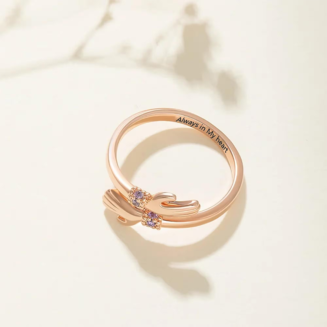 For Granddaughter - Always Keep Me In Your Heart Custom Birthstone Hug adjustable Ring