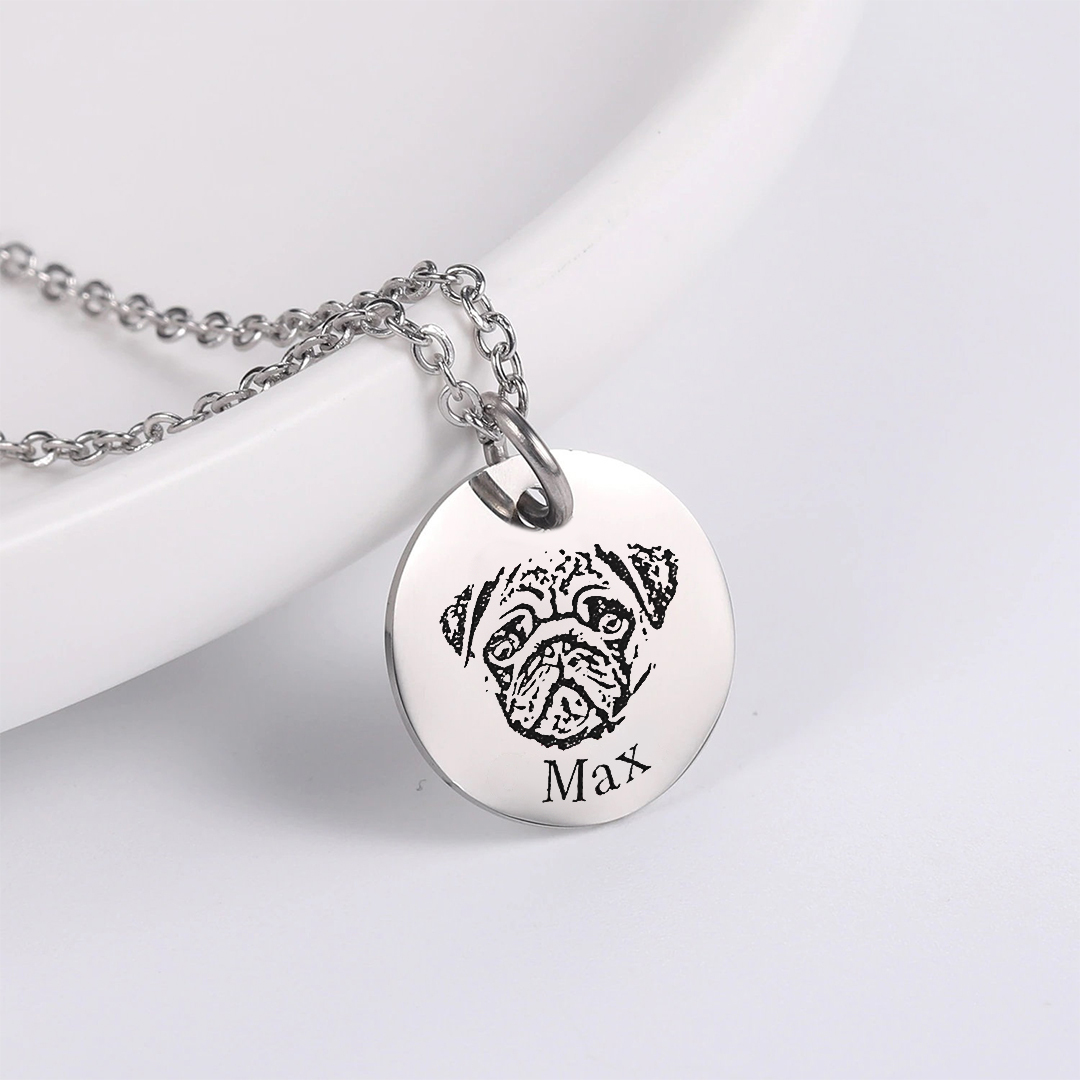 Custom Pet Face and Name Necklace
