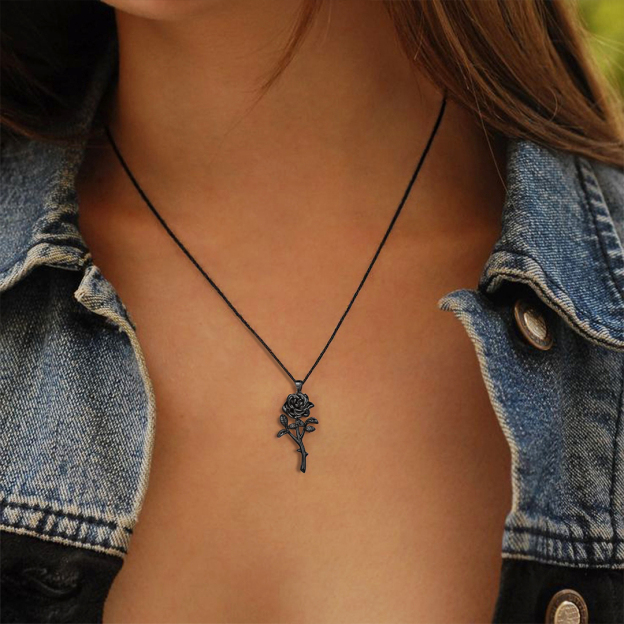 Begin Again Black Rose Necklace
