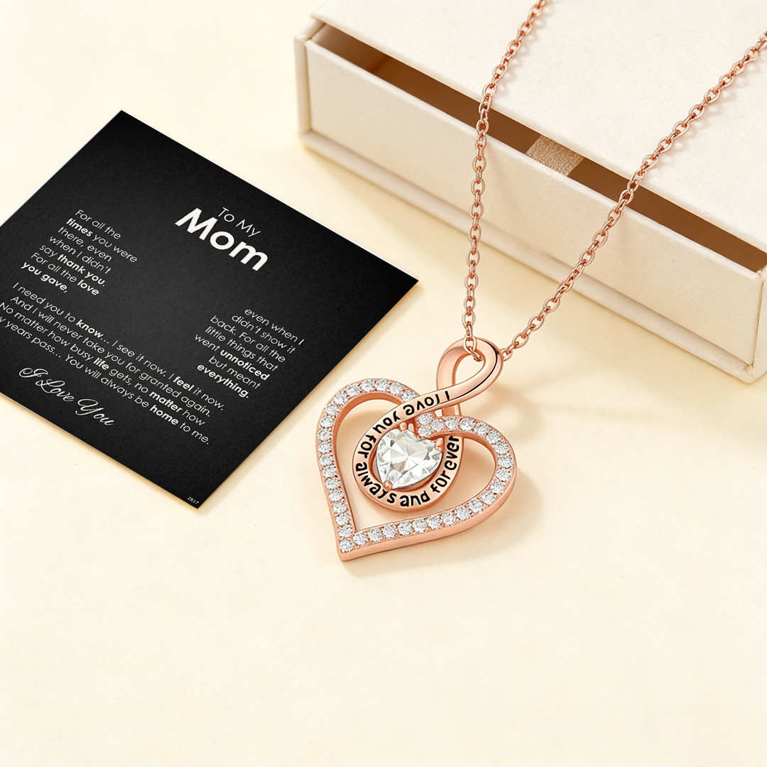 For Mom - I Love You Diamond Infinity Heart Necklace