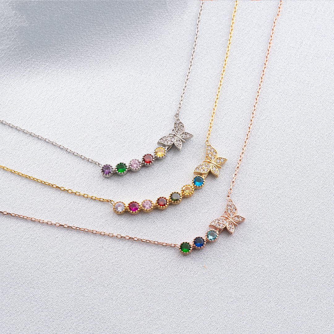 For Mother/Grandma - Personalized Butterfly Birthstone Necklace